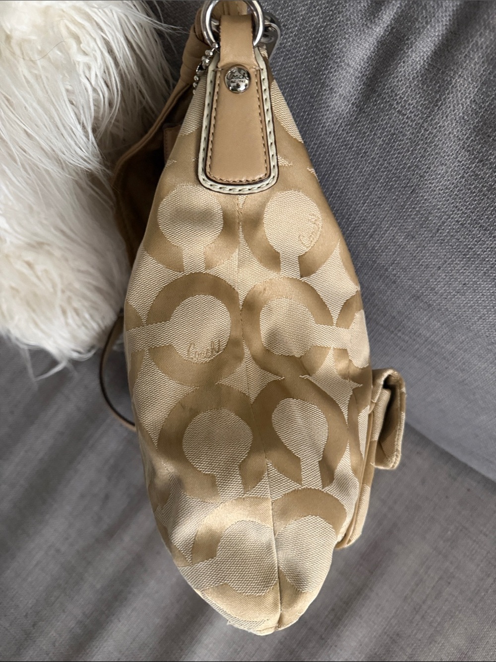 Coach Beige Signature Canvas Hobo with Leather Trim - Picture 8 of 12